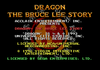 Dragon: The Bruce Lee Story title screen for Sega Genesis